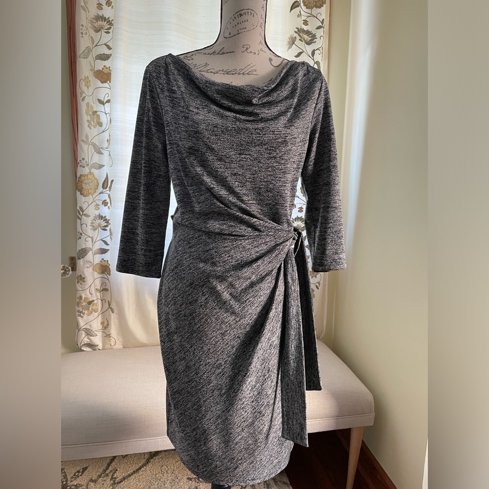 Elegant Marled Black Jersey Ann Taylor Women's Dress